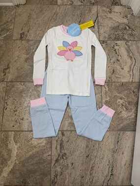 NWT Size 8 Classic Whimsy White & Pink Turkey Pajama Set